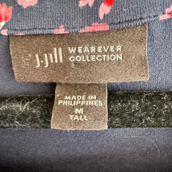 J. Jill Wearever Collection Floral Shift Dress Navy Blue Pink Short Sleeve Sz MT - Picture 3 of 6